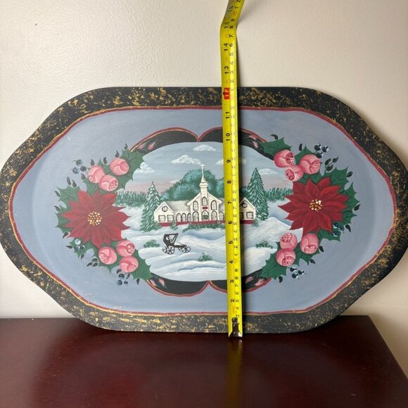 Hand Painted Wood Oval Serving Tray Christmas Theme Victorian Style OOAK - Picture 5 of 5